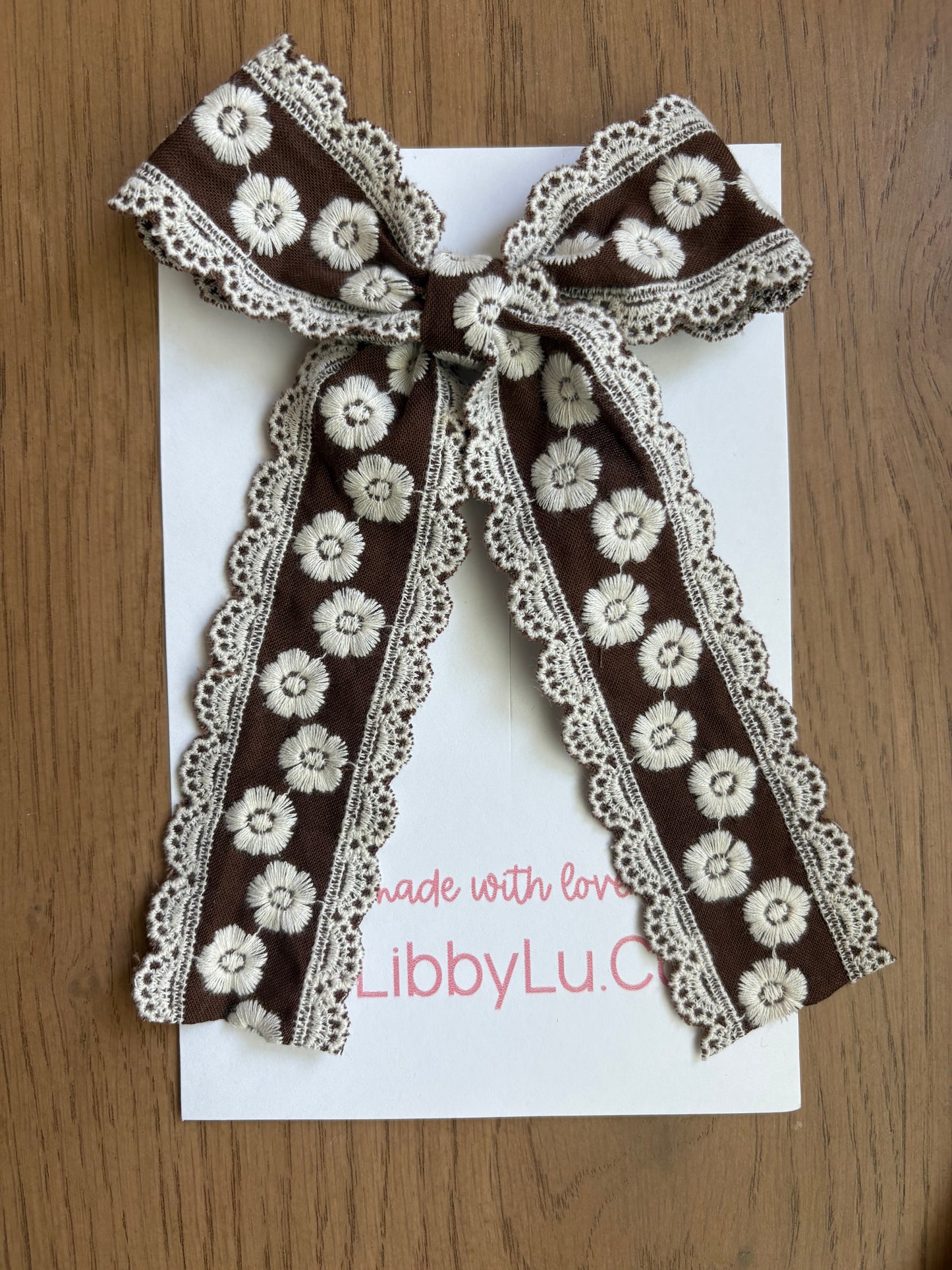 Chocolate Floral Embroidered Bow