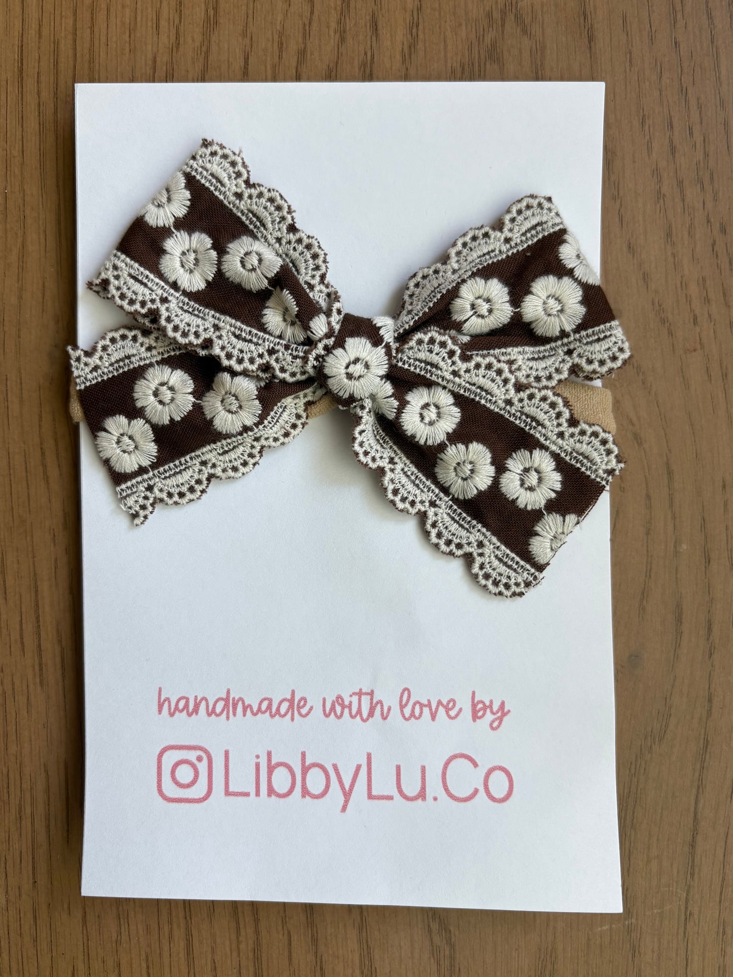 Chocolate Floral Embroidered Bow